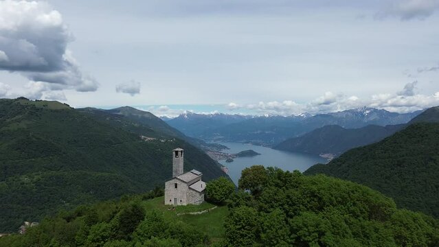 View of the Hermitage of San Zeno on Lake Como alps