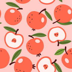 Red apples seamless pattern. Vector flat illustration of apple.