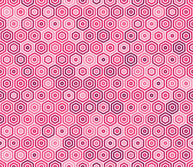 Vector background. Bold rounded stacked hexagon cells. Pink color tones. Hexagon cells. Tileable pattern. Seamless vector illustration.