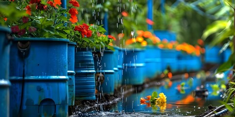 Detailed view of rainwater harvesting system for sustainable water use in buildings. Concept Rainwater Harvesting, Sustainable Water Use, Building Systems, Environmental Conservation
