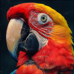 adult female Jamaican Macaw Ara erythrocephala with red yellow and blue plumage extinct native to Jamaica North America