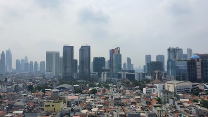 Naklejka premium Jakarta, Indonesia – May 26, 2023: A cityscape view of Indonesia capital city Jakarta