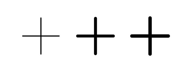 Vector plus positive add mark icon. Black, white background. Perfect for app and web interfaces, infographics, presentations, marketing, etc.