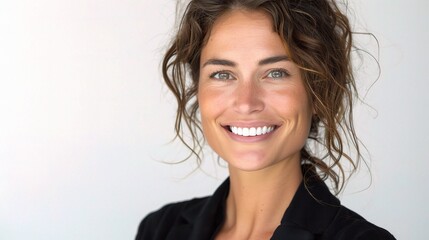 Fototapeta premium businesswoman emanating confidence and professionalism with her cheerful smile, beautifully isolated on a clean white background