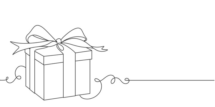 recommend clip art: line art drawing of gift box. Wrapped surprise package for christmas or birthday party .Party and celebration. Gift box line art outline vector illustration