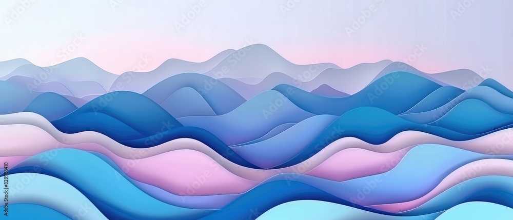 Poster wide panorama 3d landscape paper cut style curved shapes with gradients abstract geometric lines pat
