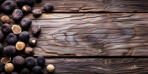 Truffles on a Wooden Background. Concept Food Photography, Gourmet Treats, Elegant Presentation, Artistic Compositions, Wooden Textures