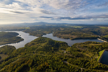 Aerial landscape panorama in the Harz mountains, Rappbode dam Bode river in Harz Mountains National Park, near Thale, Germany. Saxony-Anhalt , Germany