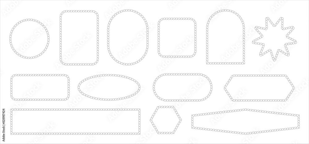 Poster rope frames vector set isolated on transparent background. borders of different geometric shapes are