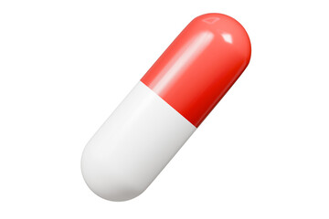3d Vitamin capsule icon isolated on blue background. Emergency, Safety, Hospital doctor equipment medic health care concept. 3d minimal White and red capsules icon for web, Pills. Health. 3d render.