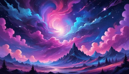 painting-A-colorful-vibrant-cosmic-landscape puple background generate ai