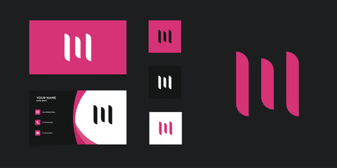 Letter M logo design with creative concept and business card. Premium Vector