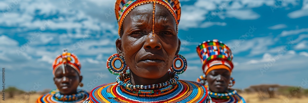 Wall mural samburu women intricate beaded necklaces prime lens photography