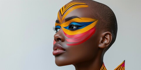 Bold Geometric Face Paint on African Woman, generative ai