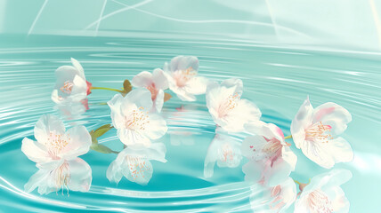 Cherry blossoms sakura in the water, bright colors and light shadows, romantic and nostalgic style