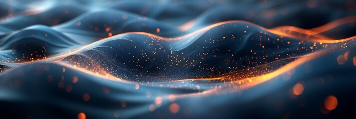 Stunning Abstract Waves in Blue and Orange with Glowing Energy Lines, Ideal for Backgrounds in...