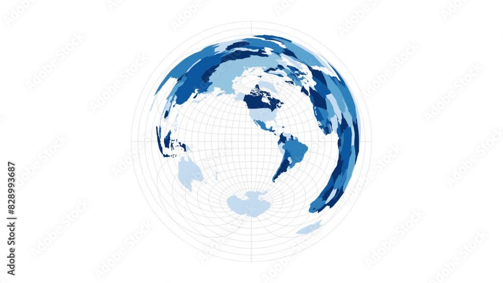 Poster world map. azimuthal equidistant projection. loopable rotating map of the world. authentic footage.