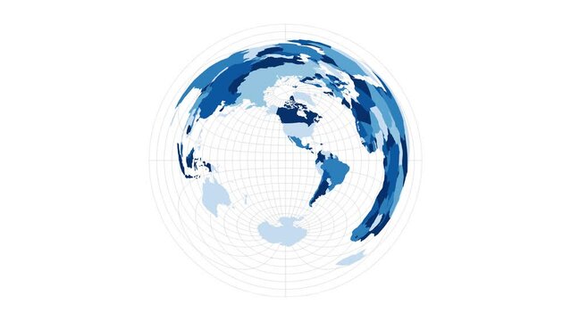 World Map. Azimuthal equidistant projection. Loopable rotating map of the world. Authentic footage.