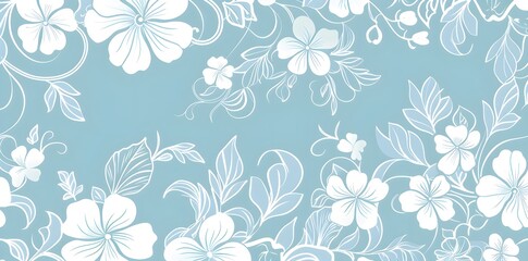 Fototapeta premium Vector illustration of a beautiful vintage retro wallpaper white floral pattern on a blue background, Vintage decorative element,