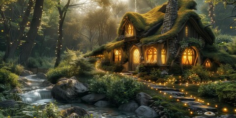 Obraz premium Enchanted Forest Hideaway, generative ai