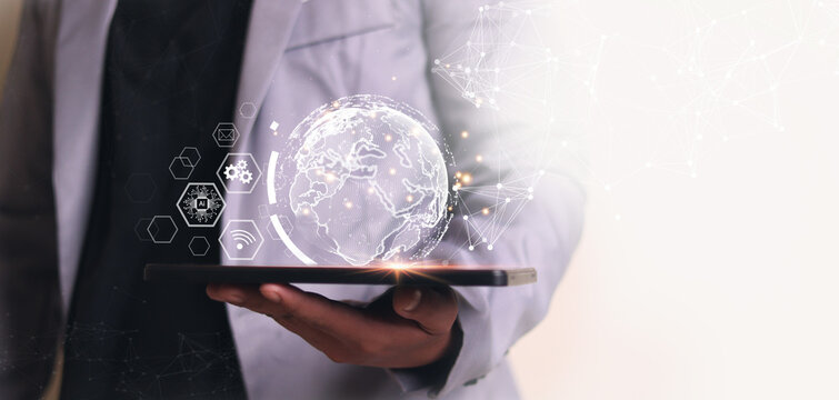 Marketing automation concept. Global business. Automation software technology process system for business development. Digital marketing, online business, CRM Customer relationship management