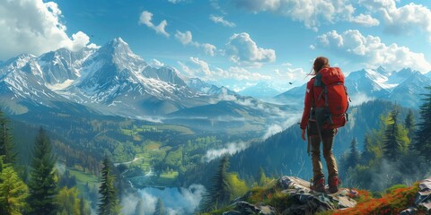 Adventure awaits: Female hiker on mountain trail, generative ai