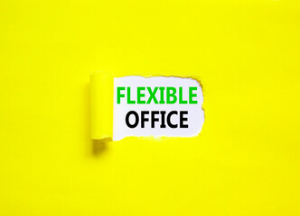 Flexible office symbol. Concept words Flexible office on beautiful white paper. Beautiful yellow paper background. Business Flexible office concept. Copy space.