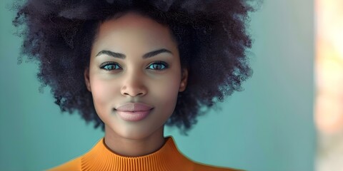 Fototapeta premium Beautiful Black woman with voluminous hair and radiant face. Concept Beauty, African American, Natural Hair, Radiant Skin, Portraits