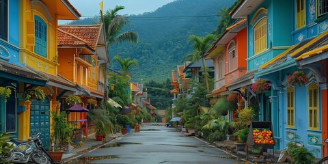 Fototapeta premium Serene Street Scene in Phuket, generative ai