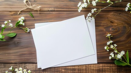 Letter Desk. Wooden Background with Blank Paper Sheet for Card or Copy Space