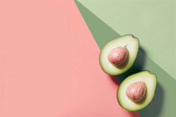 Avocado Background. Fresh and Healthy Organic Avocados in Pastel Pink and Green