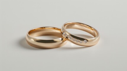 Wedding Ring On White. Pair of Gold Rings for Marriage and Engagement