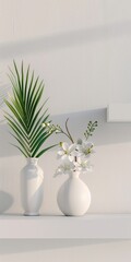 Horizontal Stripe. Retro Ceramic Vases Set on Minimalist Shelf Decor