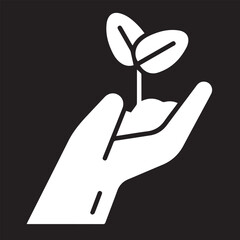 Hand holding a young plant vector icon.
