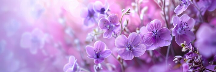 Fototapeta premium Pastel Purple Flower. Floral Garden with Violet Flowers in Soft Spring Background