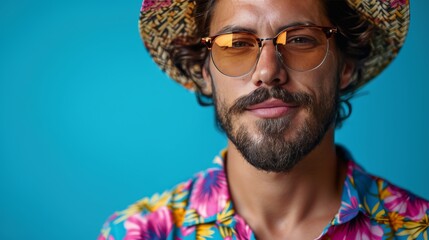 Obraz premium Man With Beard Wearing Hat and Glasses