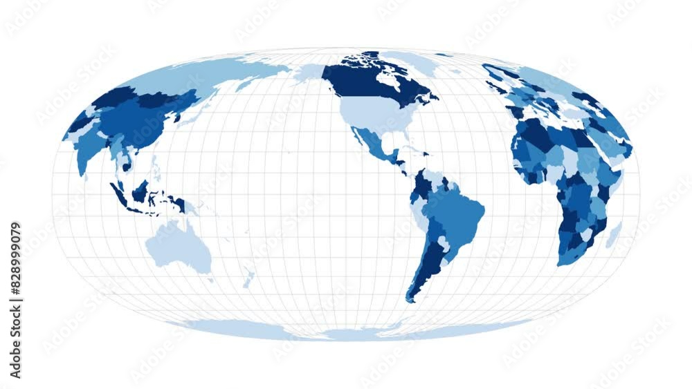 Poster world map. waldo r. tobler's hyperelliptical projection. loopable rotating map of the world. attract