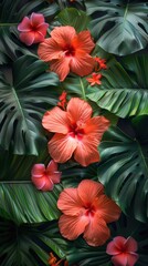 Obraz premium Cluster of Pink Flowers With Green Leaves