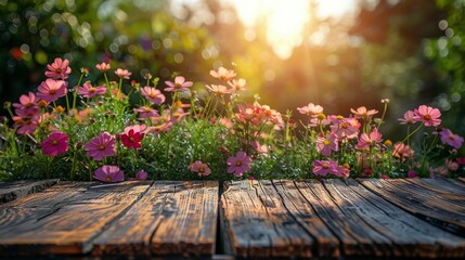 Wooden Table Covered With Pink Flowers