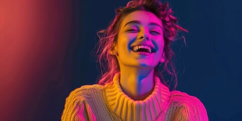 Obraz premium Black Friday Sales. Attractive Caucasian Woman Shopping for Business Sales in Beautiful Neon Background
