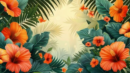 Orange Flowers and Green Leaves Painting