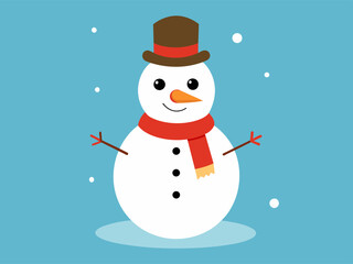 A minimalistic drawing of a snowman wearing a hat and scarf, depicted against a light blue backdrop.