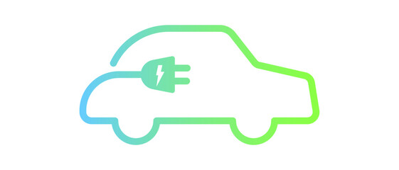 Electric car with green plug symbol. Green hybrid vehicles charging point logo.	