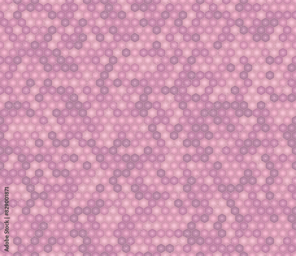 Poster honeycomb hexagons background. pink color tones gradients. stacked hexagons mosaic pattern. regular 