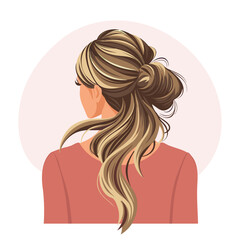 Young woman's hairstyle, back view. Women's haircut. Illustration, poster, clipart