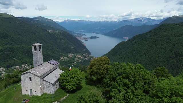 View of the Hermitage of San Zeno on Lake Como alps
