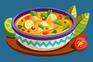 a bowl of soup with lime and tomatoes