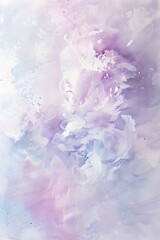 Watercolor painting with soft pastel colors of light pink and blue in a dreamy, soft focus style
