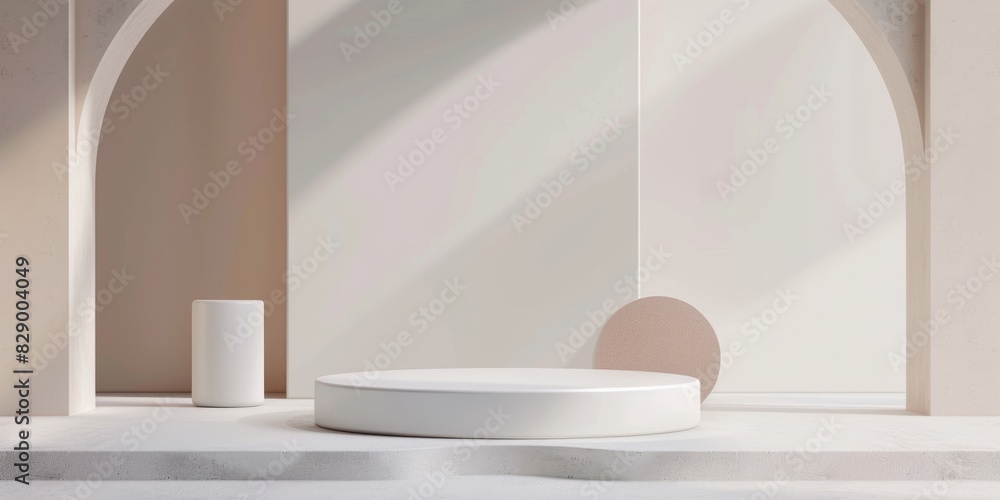 Poster 3d rendering podium. minimalistic white background for product presentation with showcase and cylind