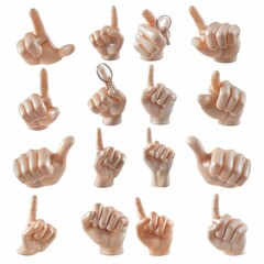 Obraz premium Finger Graphic. Set of Hands Gestures: Peace, OK, Thumbs Up, Pointing, Shaka, Magnifying Glass, Writing in Contemporary Art Style